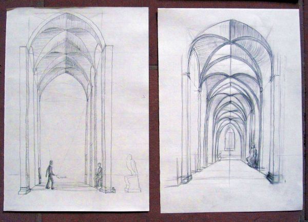 Architekturzeichnen in gotischer Kirche 1