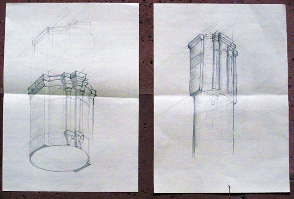 Architekturzeichnen in romanischer Kirche 2