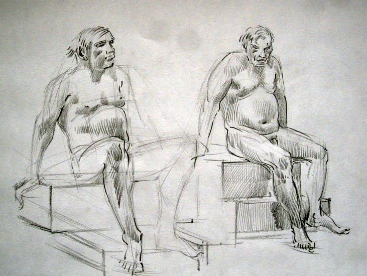 Zeichnung Akt maennliche Sitzfiguren