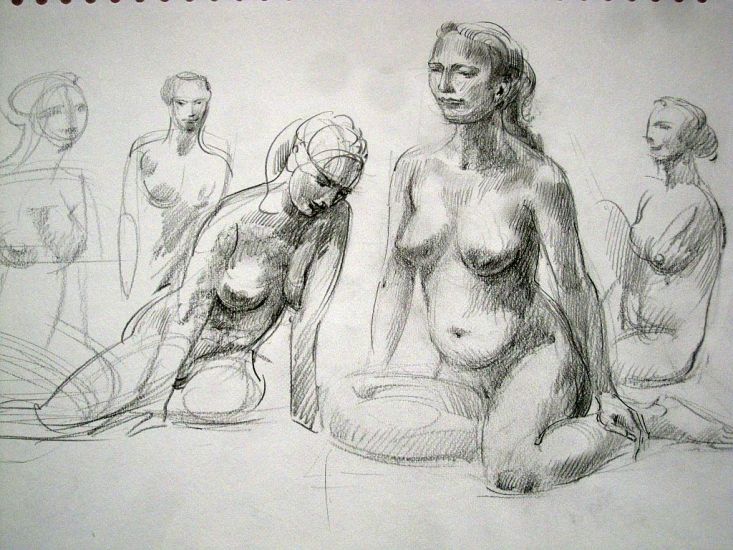 Zeichnung Akt seitlich sitzende Frauen